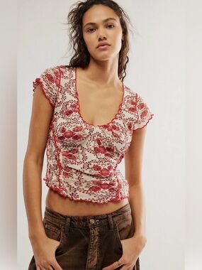 FREE PEOPLE COPPER TAG OH MY BABY TEE SIZE LARGE